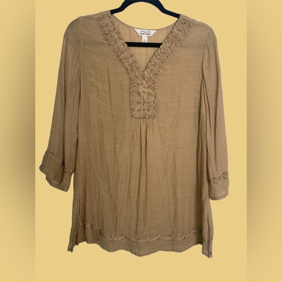 krazy kat Tops - Neutral Tan Beaded Tunic